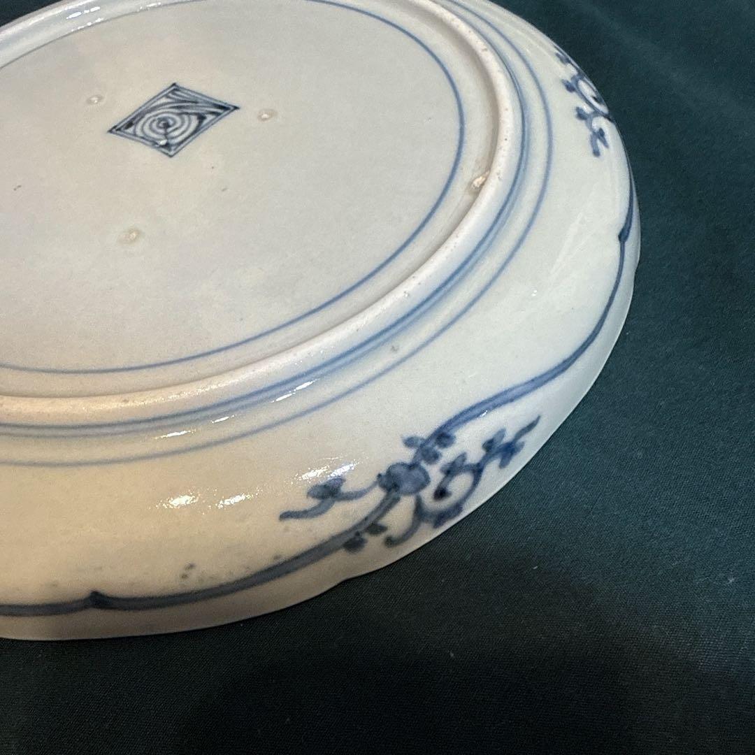 古伊万里　染付　花唐草　中皿　無傷完品　元禄期