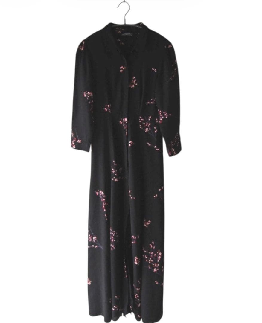 【未使用/ZARA/ザラ】桜ロングシャツワンピース/XS/黒/春/ブラック