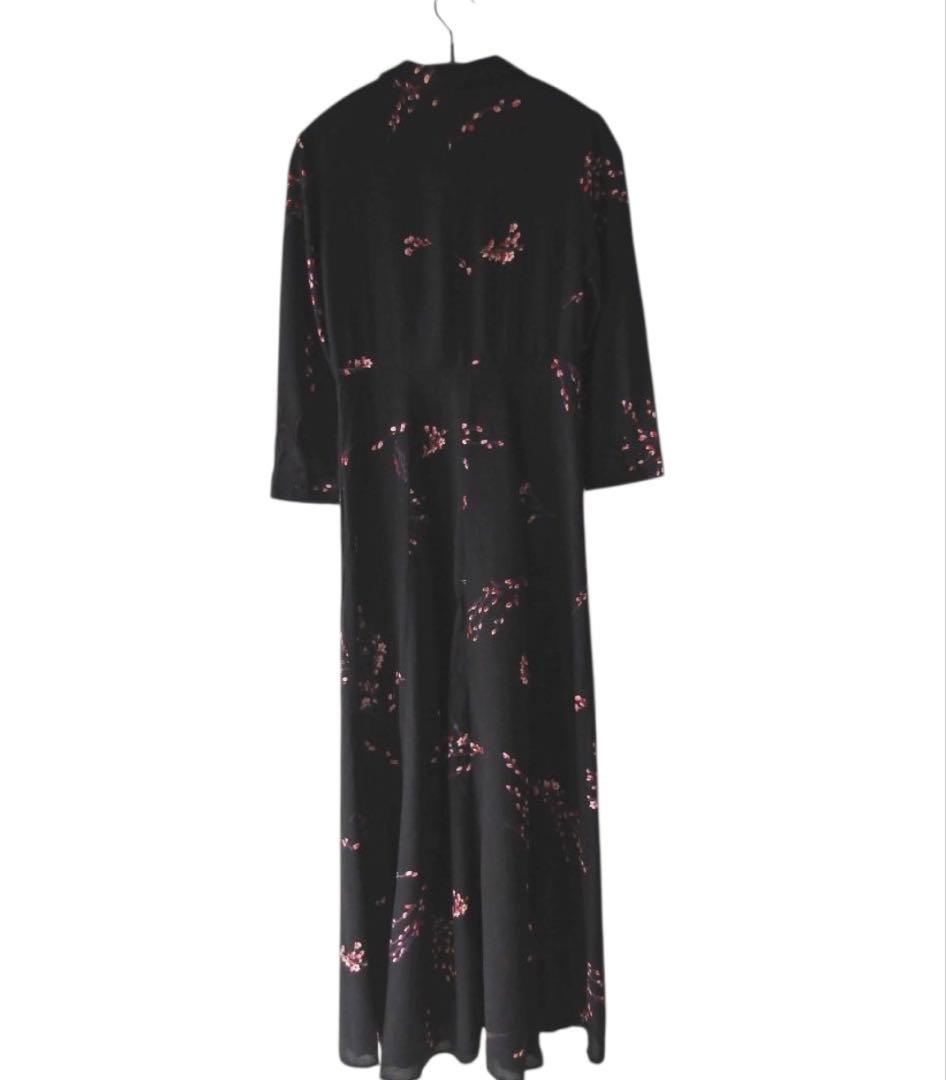 【未使用/ZARA/ザラ】桜ロングシャツワンピース/XS/黒/春/ブラック