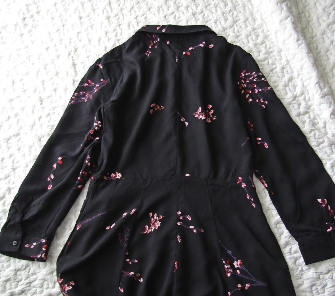 【未使用/ZARA/ザラ】桜ロングシャツワンピース/XS/黒/春/ブラック