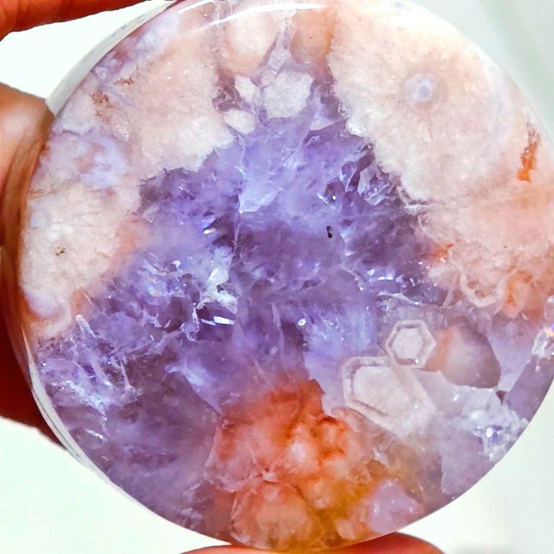 ​【激レア】紫ジオード 桜瑪瑙 丸玉 プレート ピンク 紫の爆晶 夢幻✨虹入り