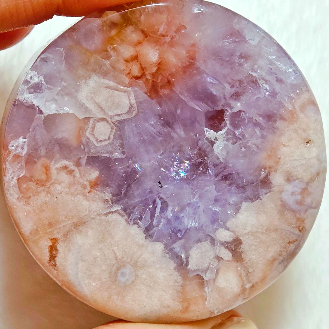 ​【激レア】紫ジオード 桜瑪瑙 丸玉 プレート ピンク 紫の爆晶 夢幻✨虹入り