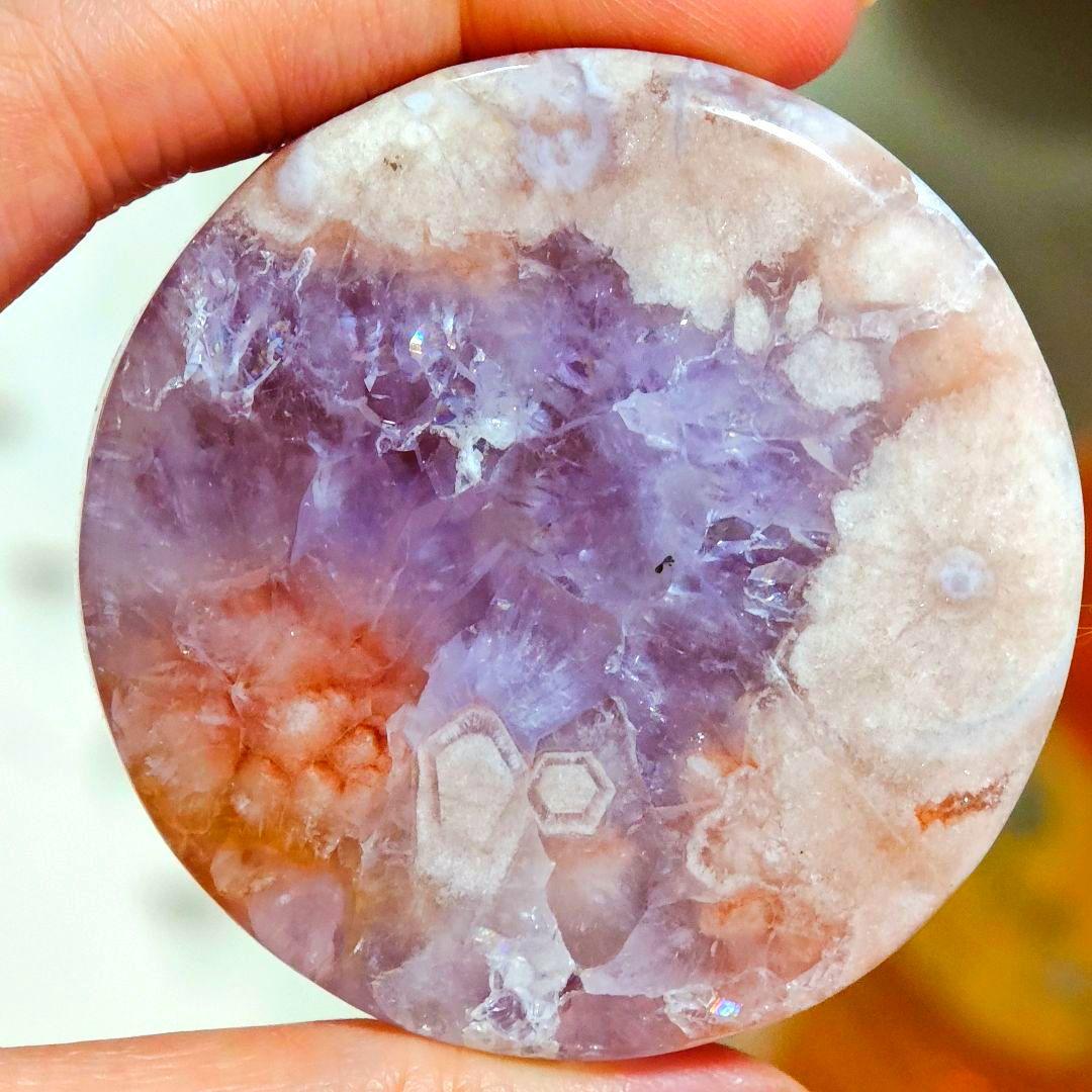 ​【激レア】紫ジオード 桜瑪瑙 丸玉 プレート ピンク 紫の爆晶 夢幻✨虹入り