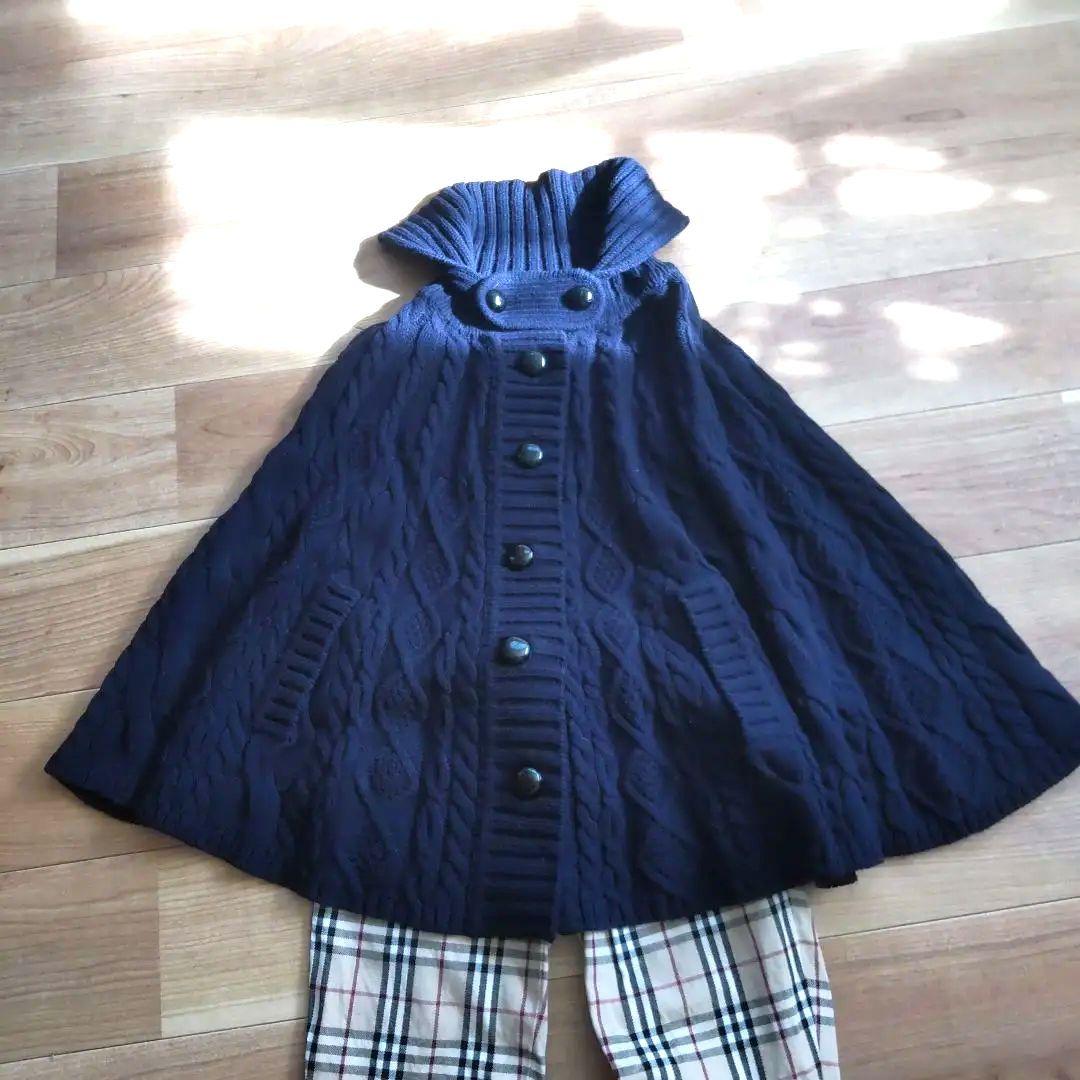 ★BURBERRY BLUE LABELネイビー ケーブルニット ポンチョ★希少