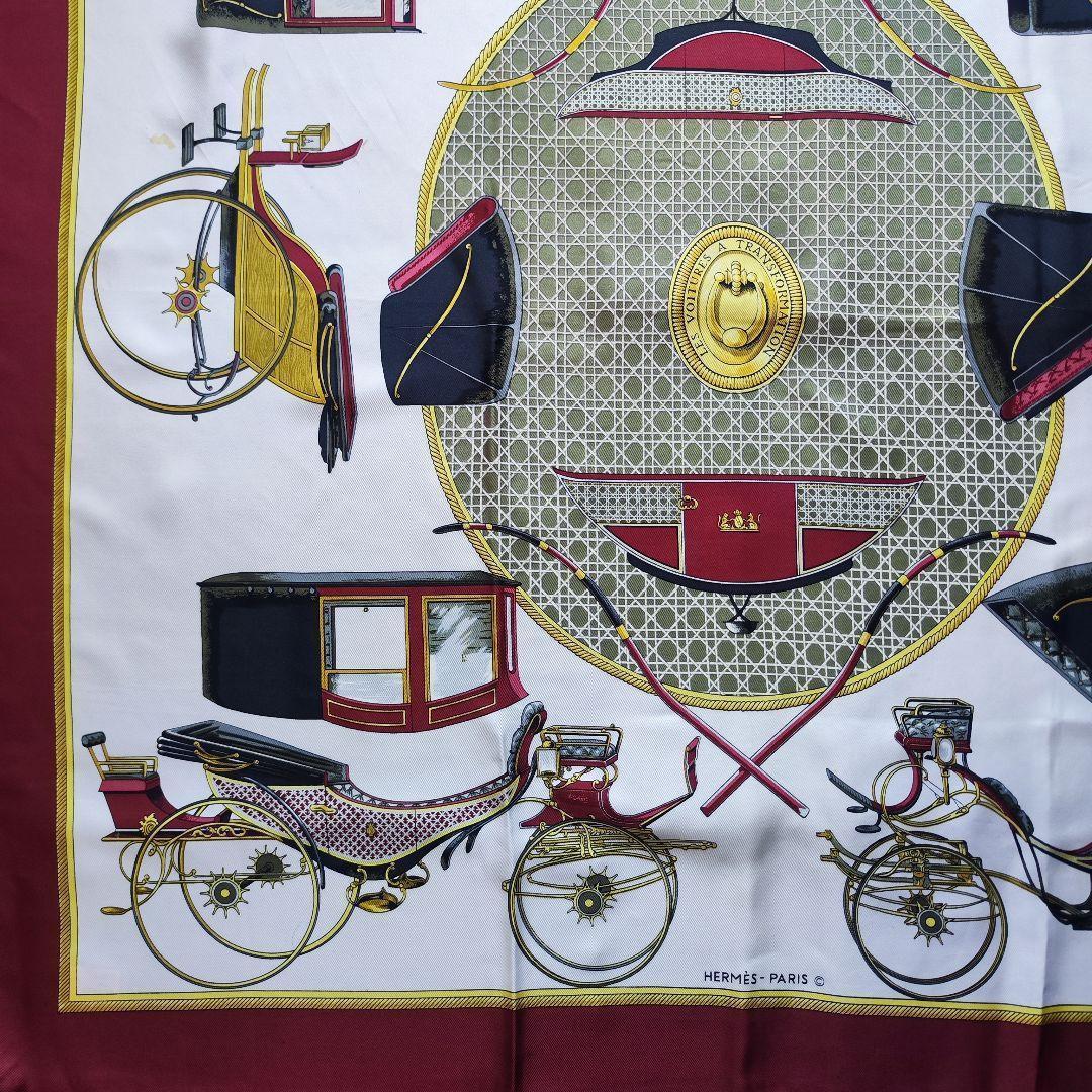【美品】HERMES エルメス カレ90 折畳み式幌の馬車 ボルドー