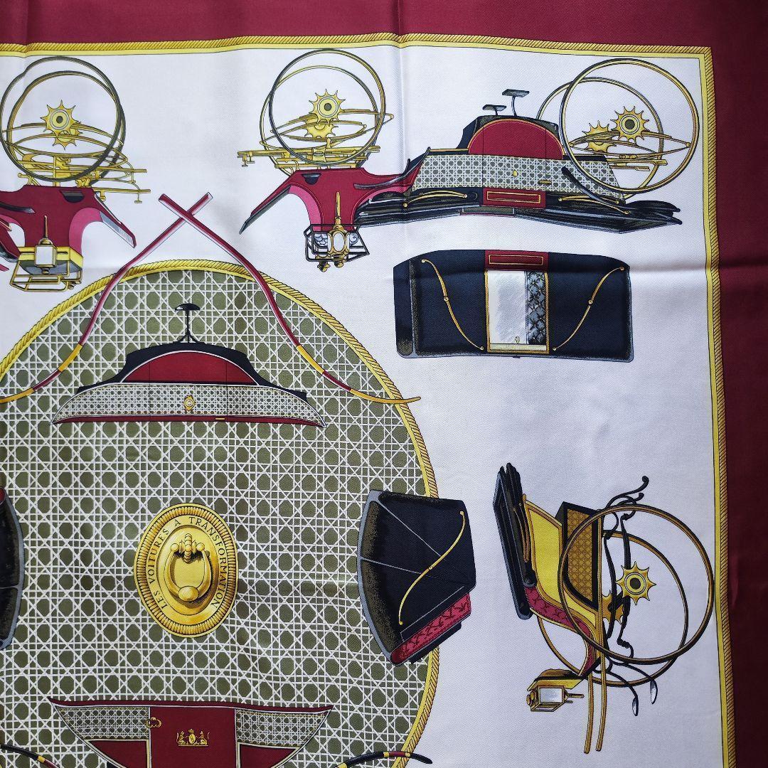 【美品】HERMES エルメス カレ90 折畳み式幌の馬車 ボルドー
