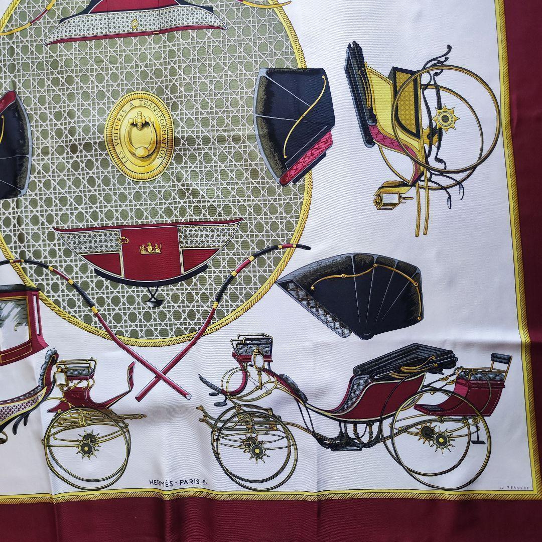 【美品】HERMES エルメス カレ90 折畳み式幌の馬車 ボルドー