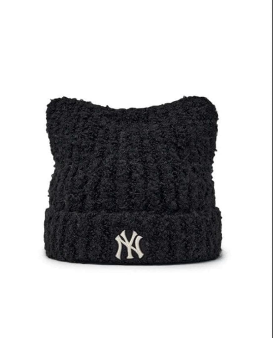 【新品】カリナ着用モデル 黒 MLB韓国公式ショップ限定 ビーニー 猫耳ニット帽