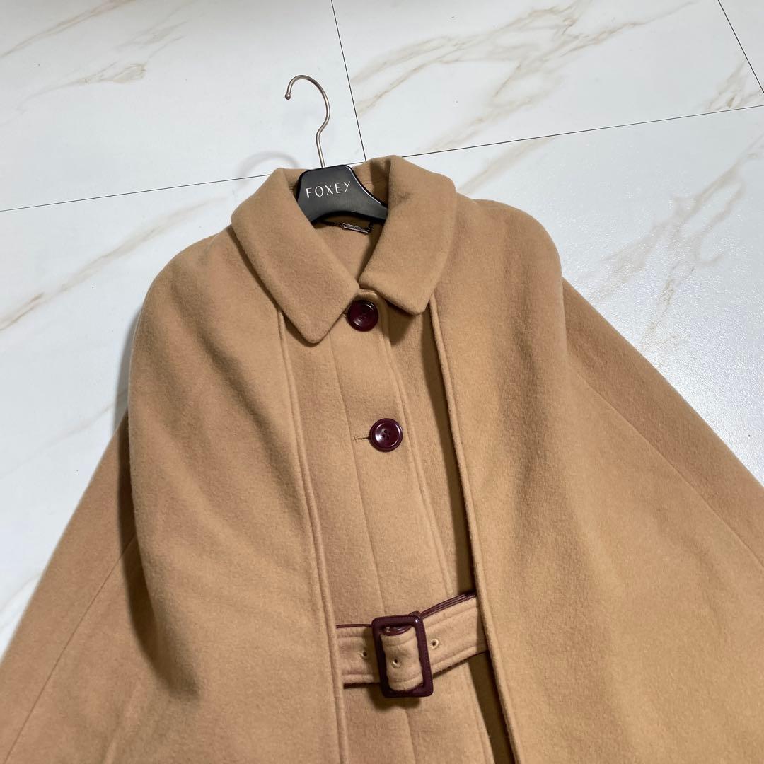 美品♡リリーブラウン レザーパイピング ケープコート ポンチョ 羊毛 キャメル