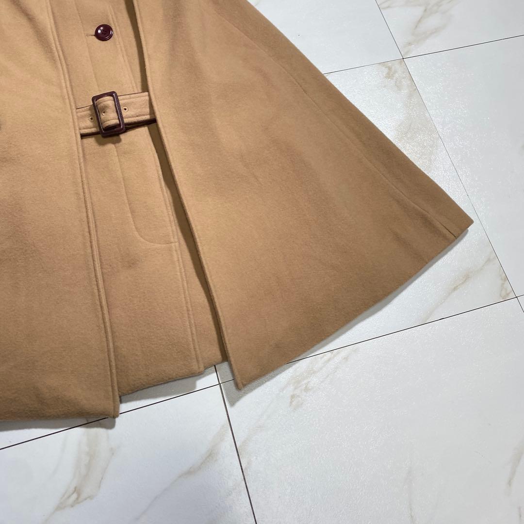 美品♡リリーブラウン レザーパイピング ケープコート ポンチョ 羊毛 キャメル