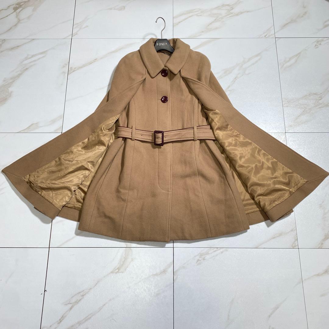 美品♡リリーブラウン レザーパイピング ケープコート ポンチョ 羊毛 キャメル