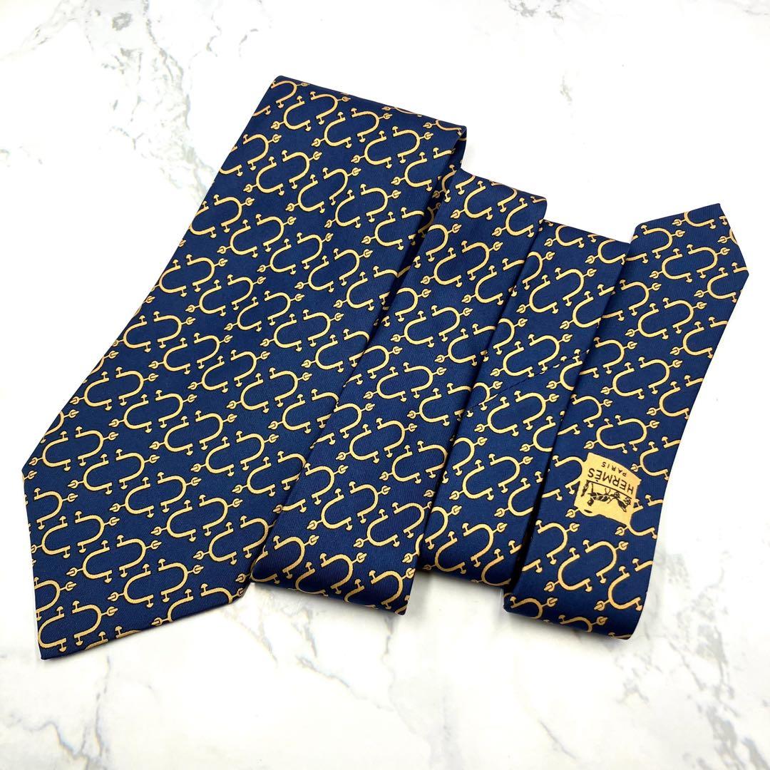◆美品◆HERMES エルメス ネクタイ 青色 幾何学模様 オシャレ