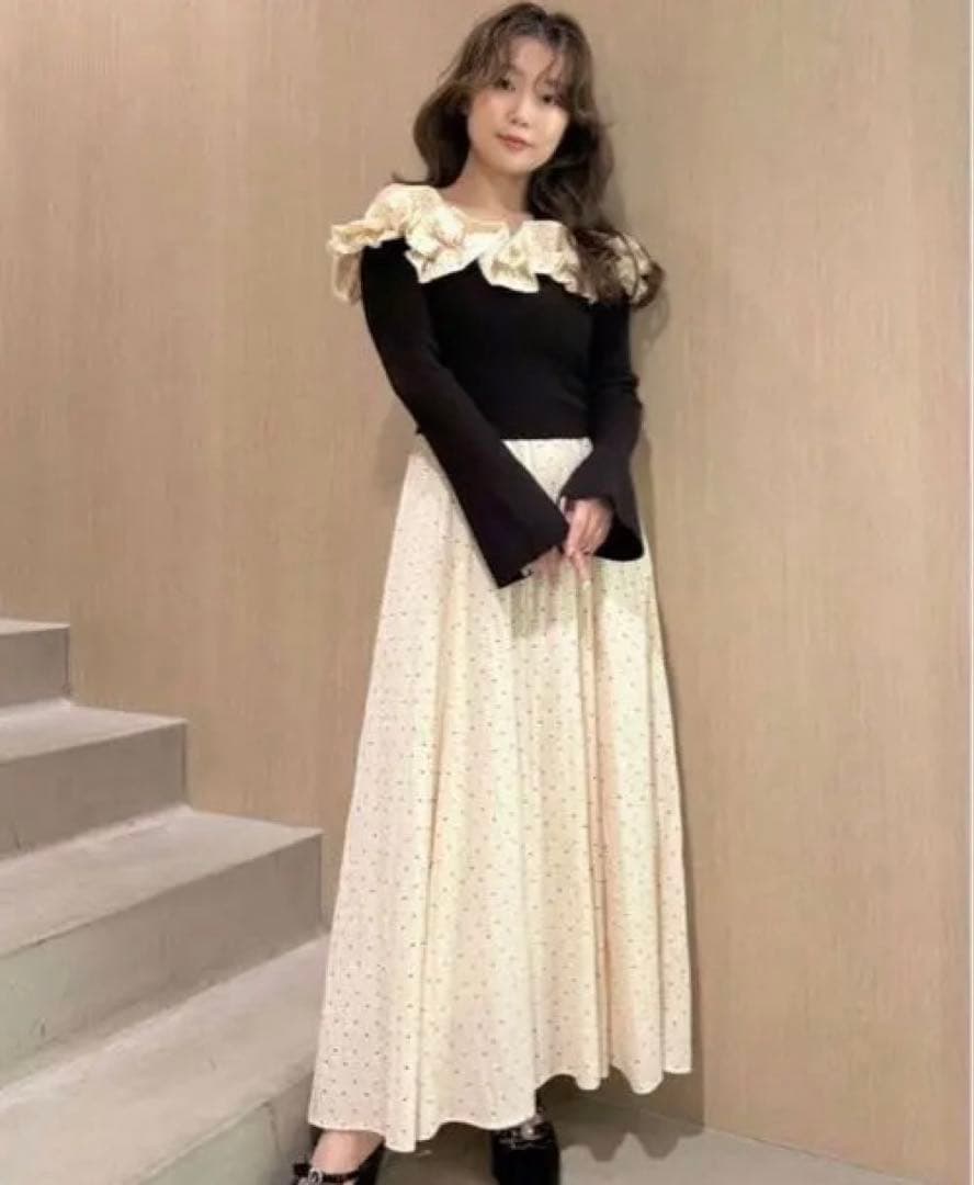 リリーブラウン♡ フリルカラーニットコンビワンピース