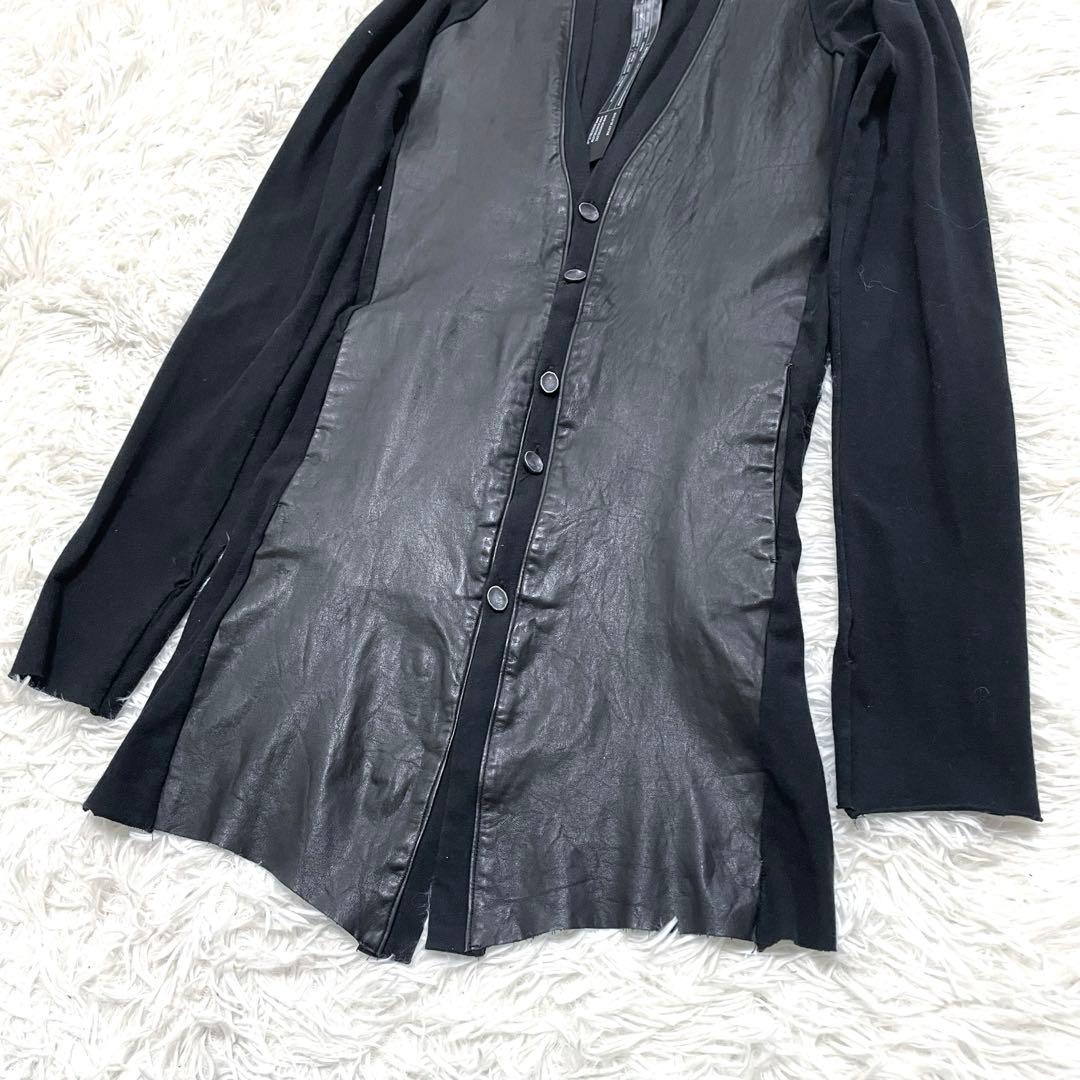 美品　 no no yes！ レザーコットンカーディガン　ブラック