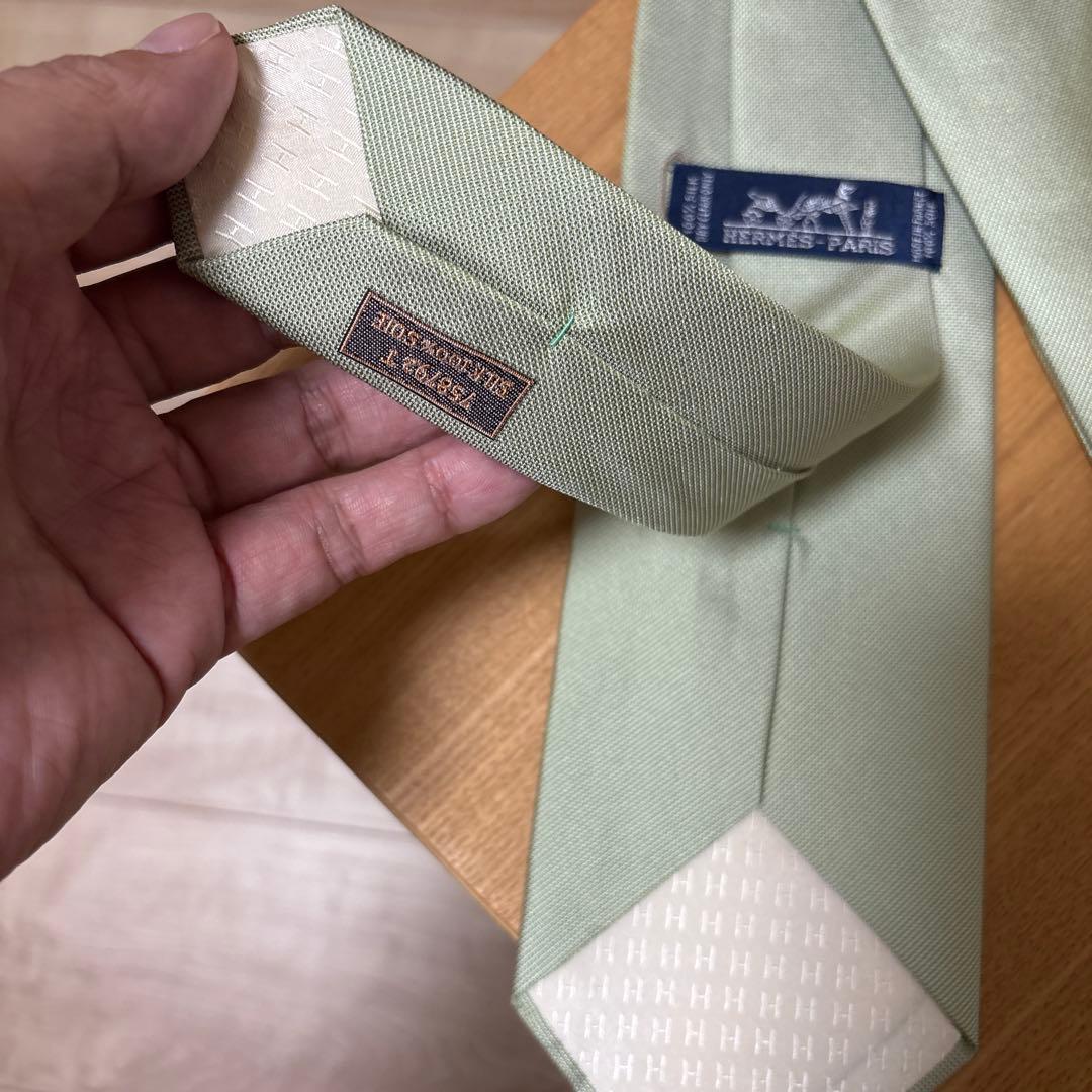 Hermes シルク　ネクタイ　無地　ソリッド　ライトグリーン