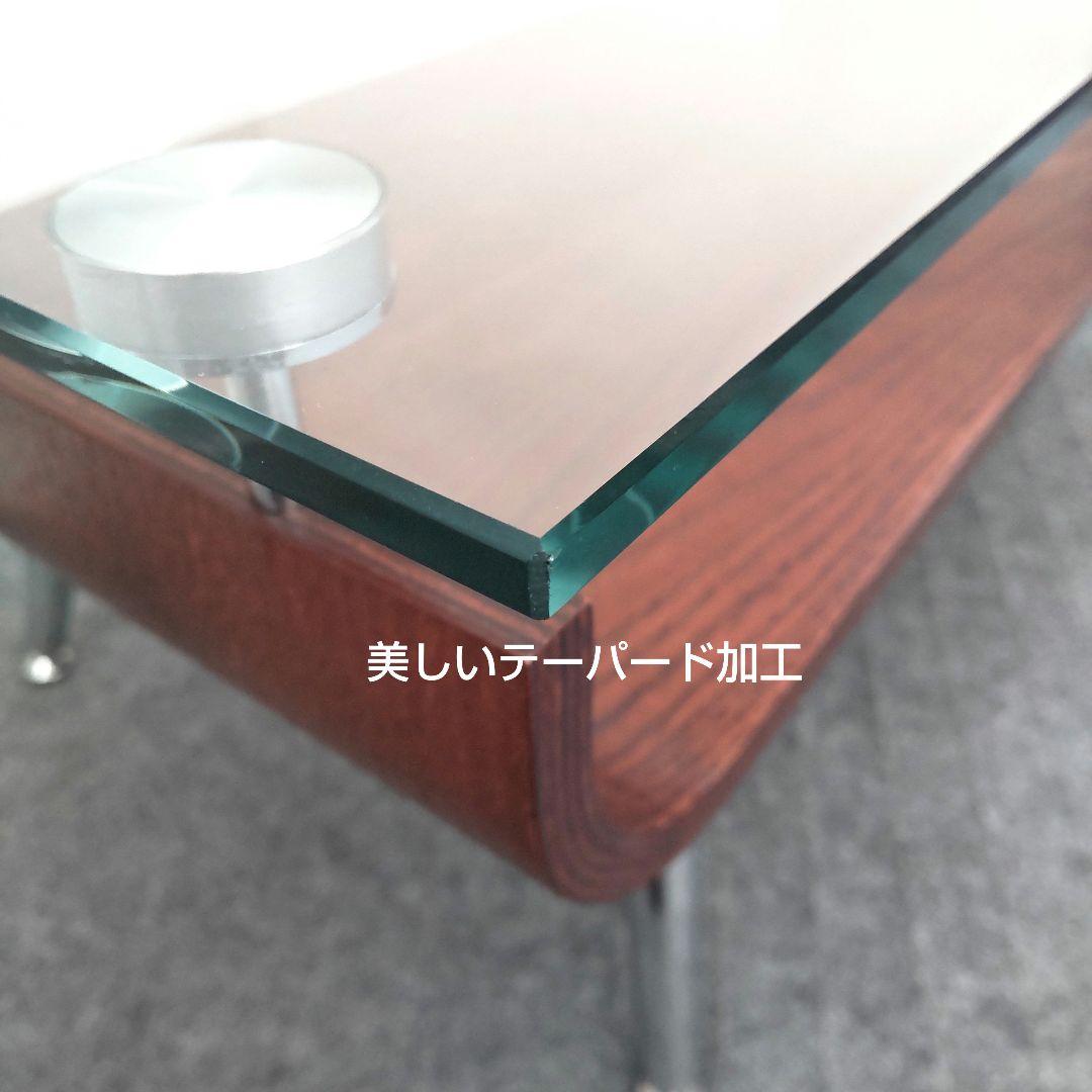 ミッドセンチュリー　ガラスセンターローテーブル　曲げ木　北欧デザイン