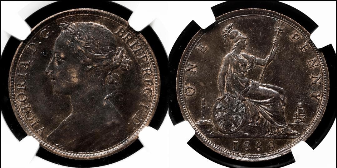 NGC-AU58BN　イギリス　ヤングヴィクトリア　1889　ペニー　銅貨