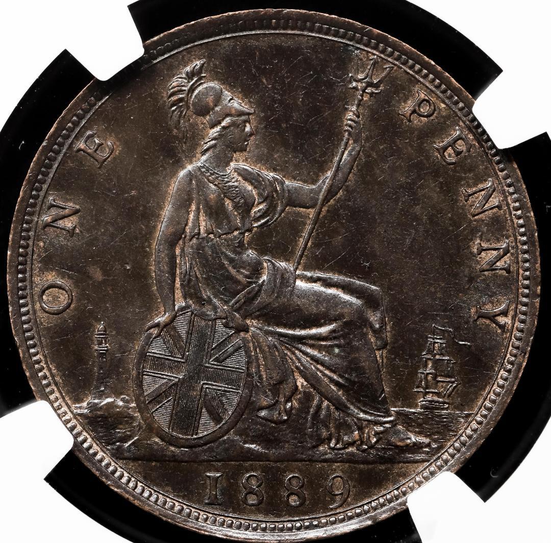 NGC-AU58BN　イギリス　ヤングヴィクトリア　1889　ペニー　銅貨