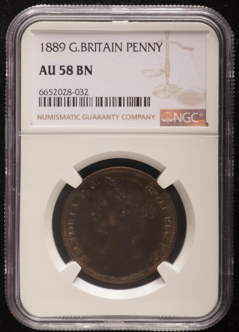 NGC-AU58BN　イギリス　ヤングヴィクトリア　1889　ペニー　銅貨