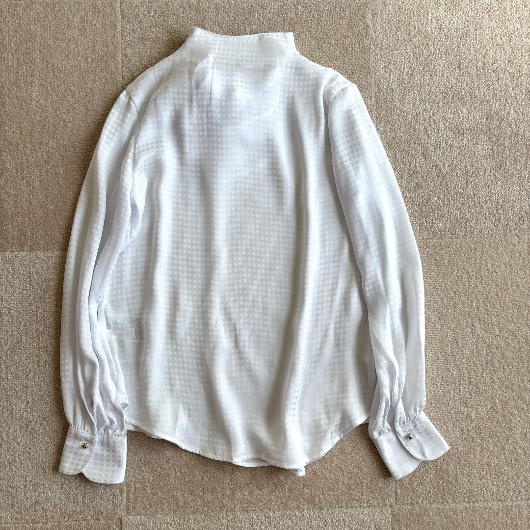 ナラカミーチェ＊ドットジャガードアシメボウタイブラウス　白　ホワイト　サイズ1