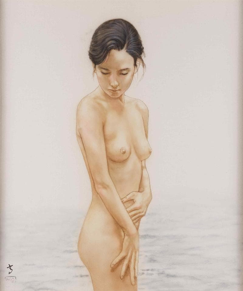 高塚省吾　油彩　肉筆『瀬戸の風』表と裏サイン　アサヒ画廊　F8号　額装　b933