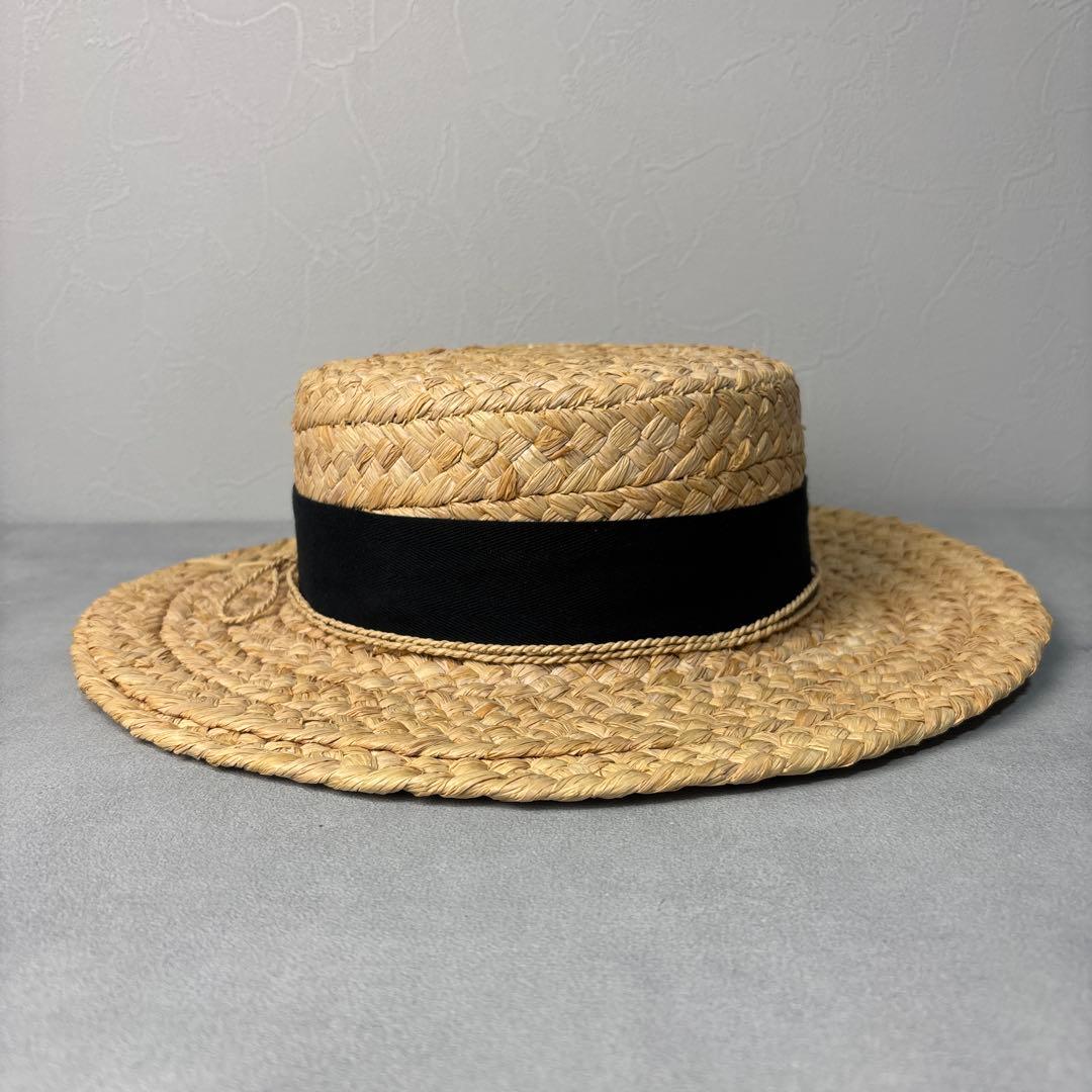 美品✨ヘレンカミンスキー 麦わら帽子 ハット ラフィア ロゴ金具 リボン