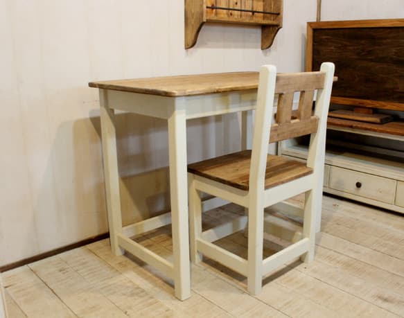 ハンドメイド　シャビーなカントリーデスク　イスセット
