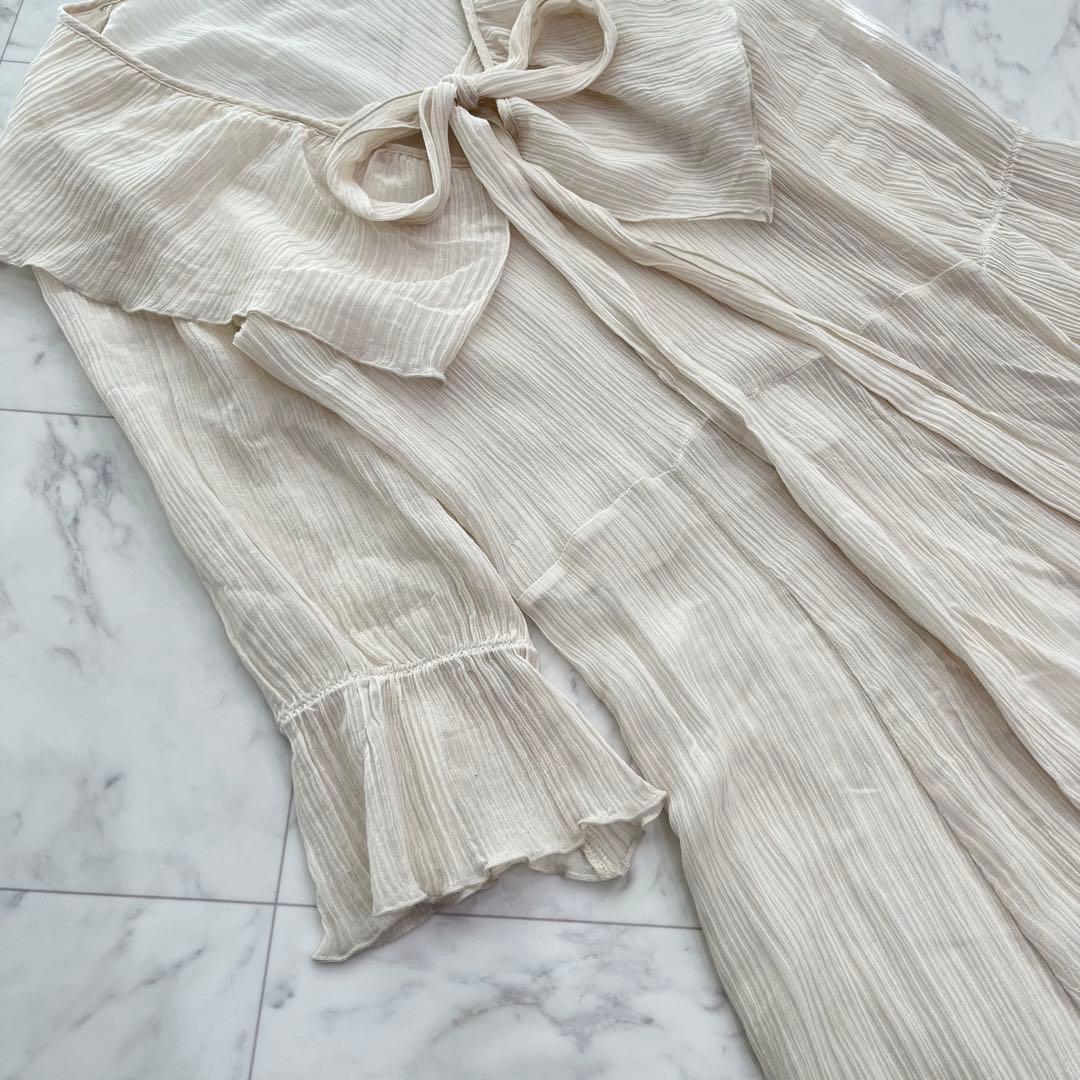 SeeByChloé シルクコットン　シアー楊柳ロングワンピース リボン襟　36