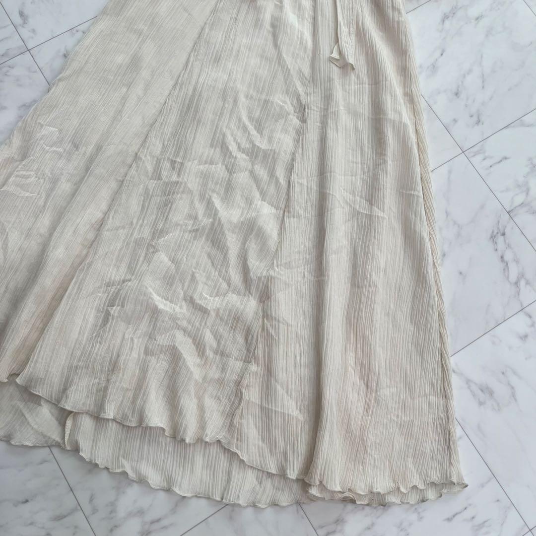 SeeByChloé シルクコットン　シアー楊柳ロングワンピース リボン襟　36