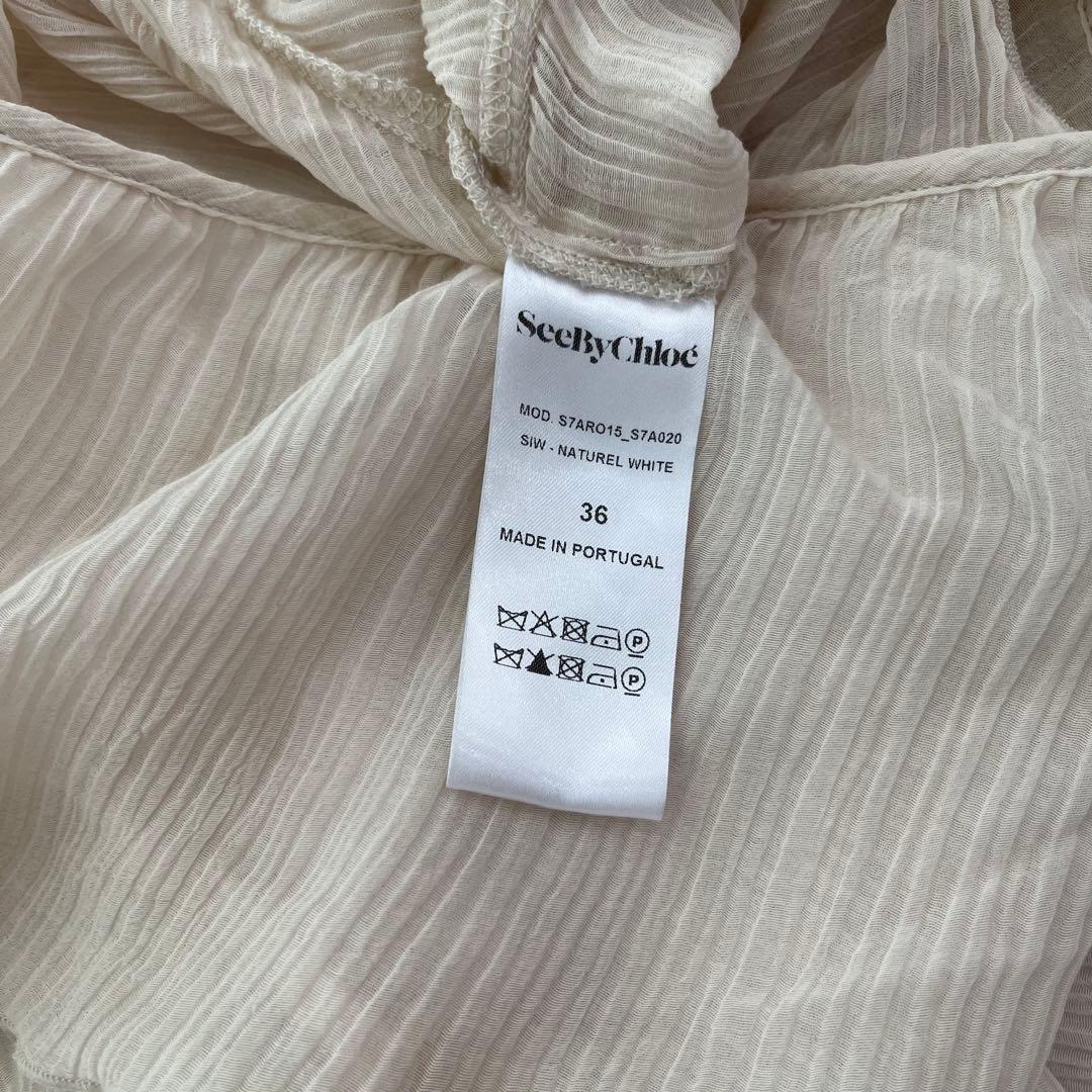 SeeByChloé シルクコットン　シアー楊柳ロングワンピース リボン襟　36