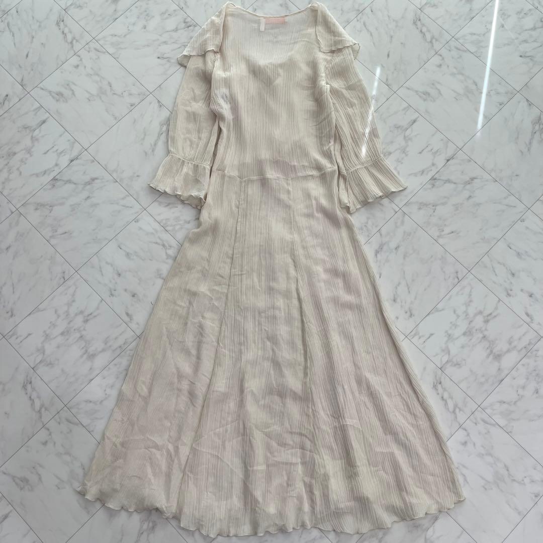 SeeByChloé シルクコットン　シアー楊柳ロングワンピース リボン襟　36