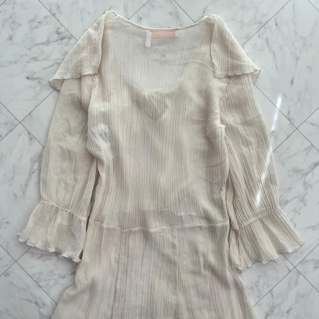 SeeByChloé シルクコットン　シアー楊柳ロングワンピース リボン襟　36