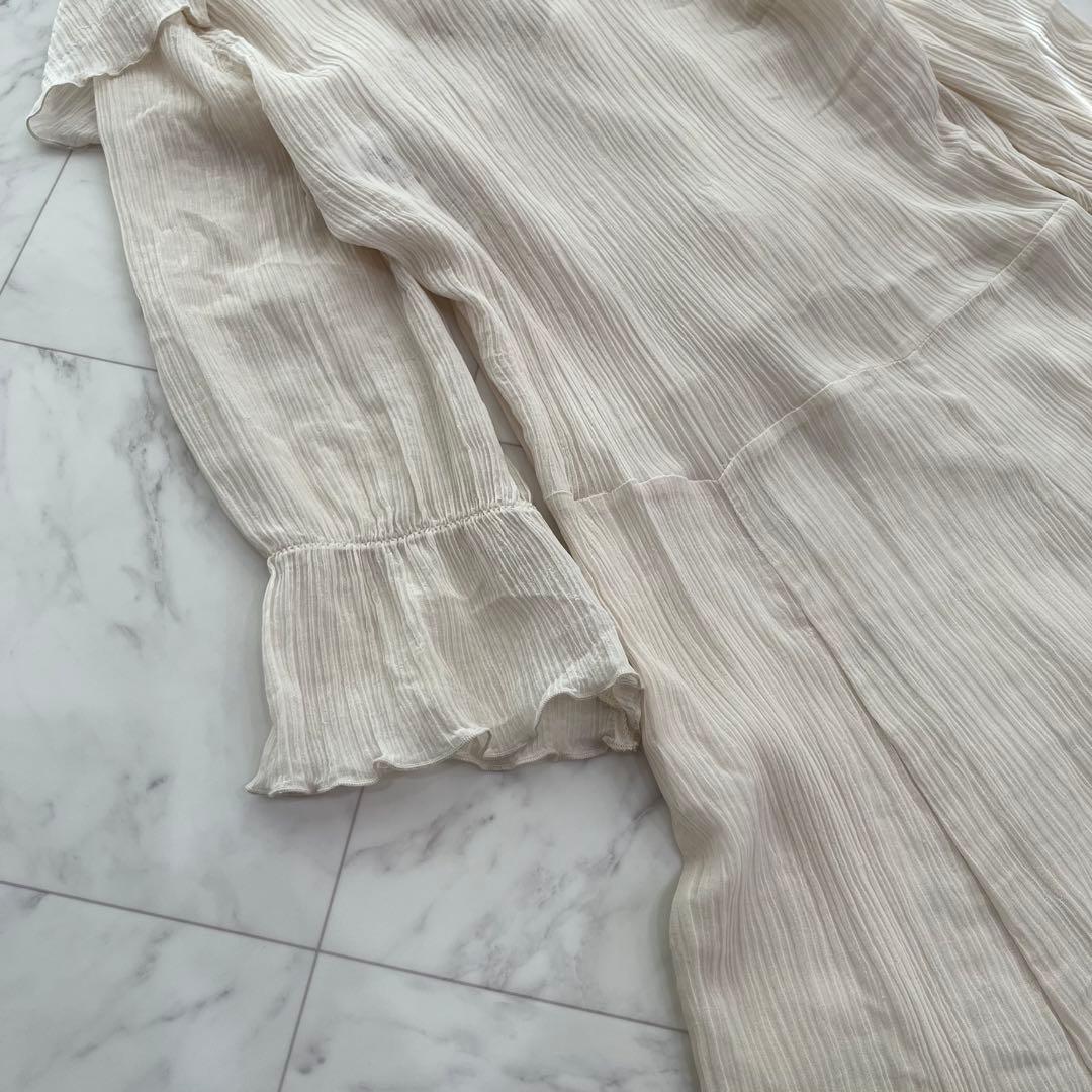 SeeByChloé シルクコットン　シアー楊柳ロングワンピース リボン襟　36