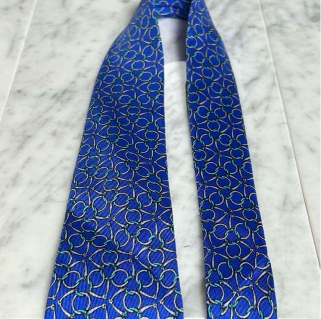 HERMES ネクタイ ブルー パターン柄 総柄