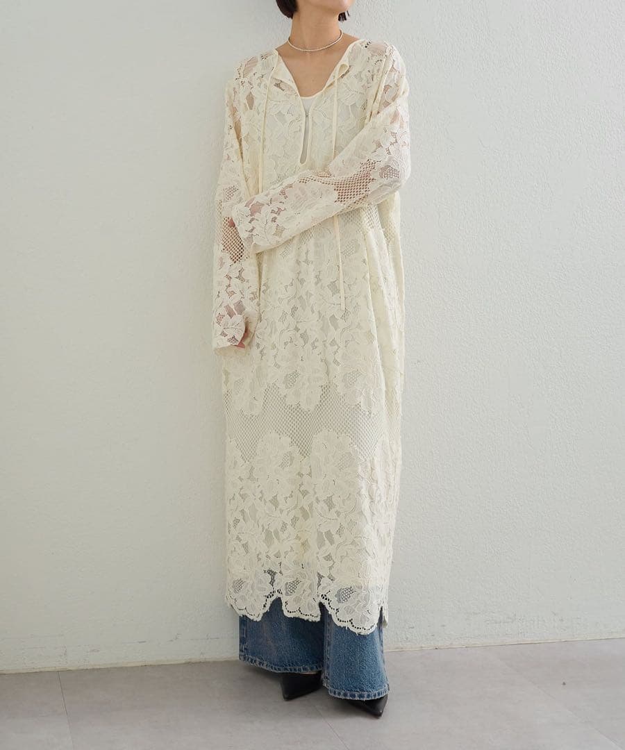 美品 Omekashiメッシュレーススカラップワンピース オメカシ 総レース