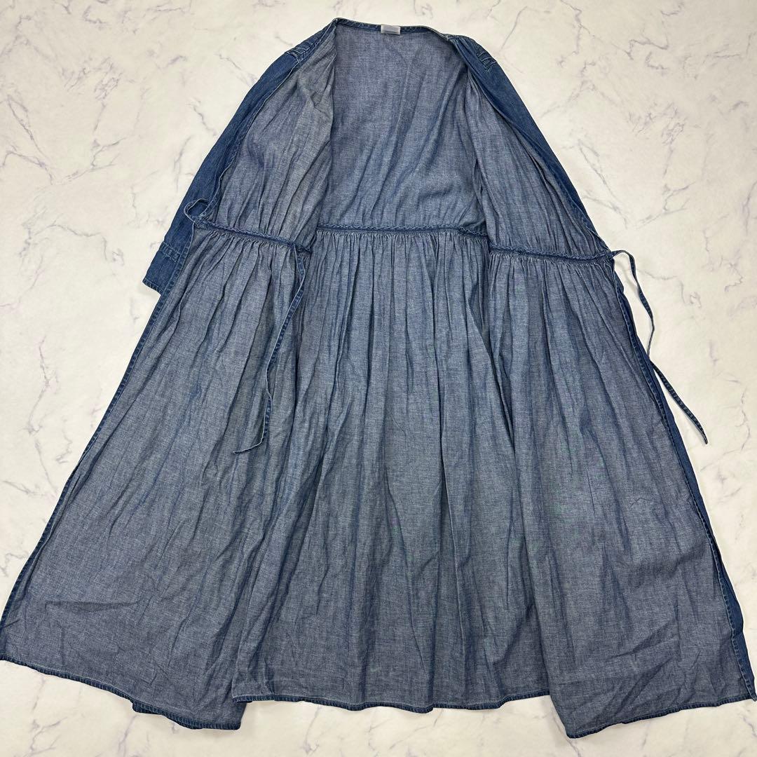 【a piece of library】麻混 カシュクール デニム ワンピース