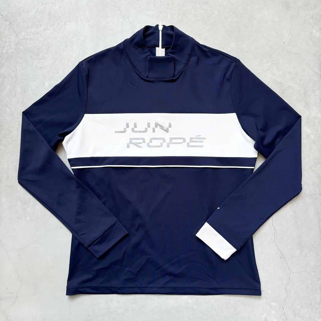 【美品】Jun&Ropé ジュン&ロペ モックネック 長袖プルオーバー ネイビー