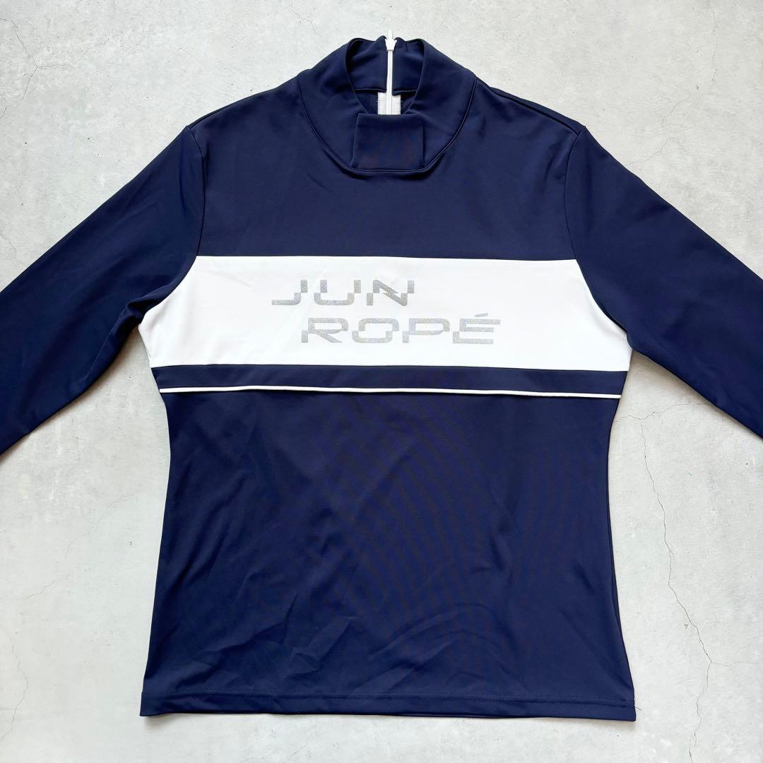 【美品】Jun&Ropé ジュン&ロペ モックネック 長袖プルオーバー ネイビー