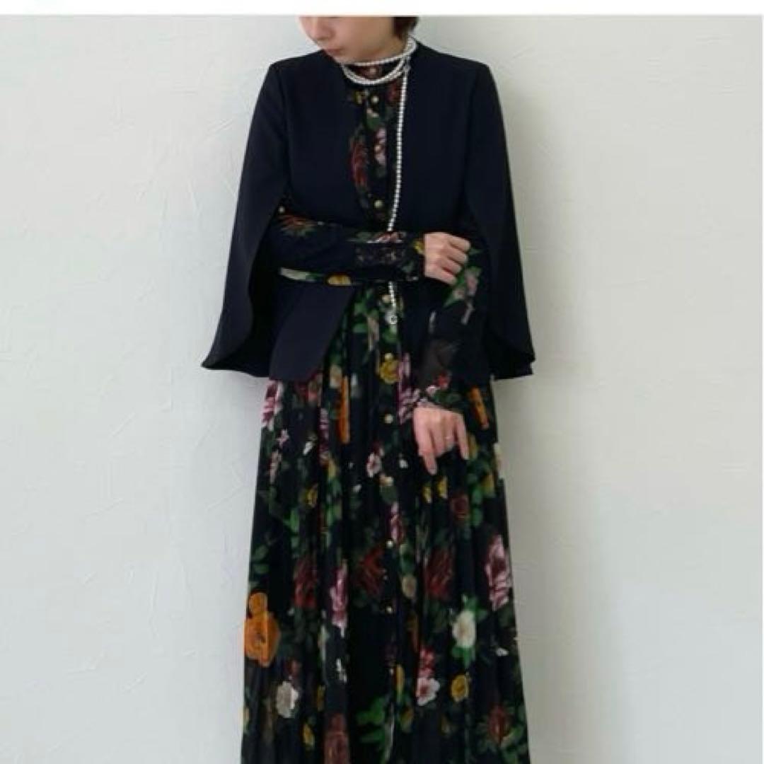 【美品】アメリヴィンテージ花柄ワンピースドレスレース結婚式フリーサイズ