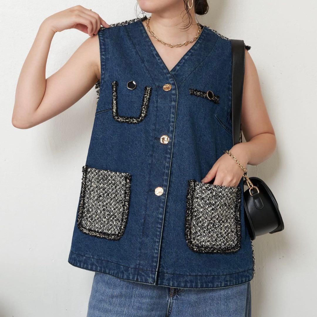 未使用　GALLARDAGALANTE ベスト　ジレ　デニム　ツイード
