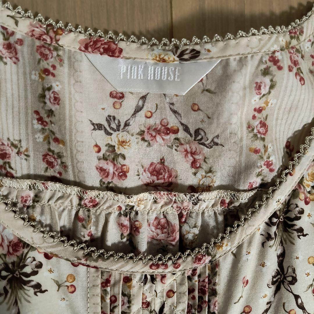 PINK HOUSE 花柄ノースリーブ綿ローンロングワンピース（未使用、保管品）