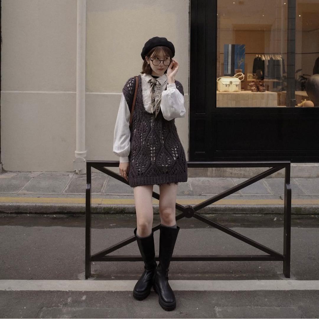 「完売品」eaphi U NECK LEAF PATTERN KNIT VEST