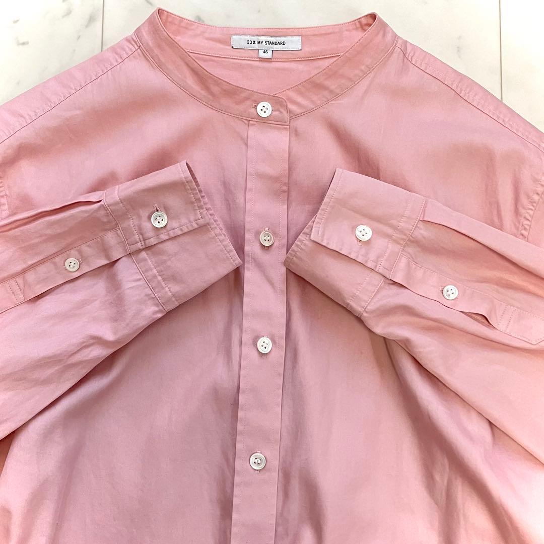 美品 23区 CANCLINI バンドカラー コットンシャツ ピンク 46