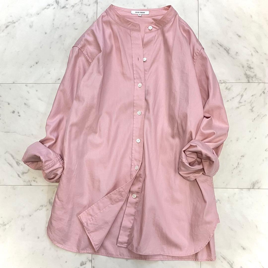 美品 23区 CANCLINI バンドカラー コットンシャツ ピンク 46