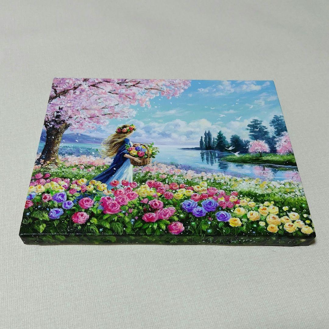 ま*る様 【花に囲まれて】アクリル画 F3 風景画 絵画