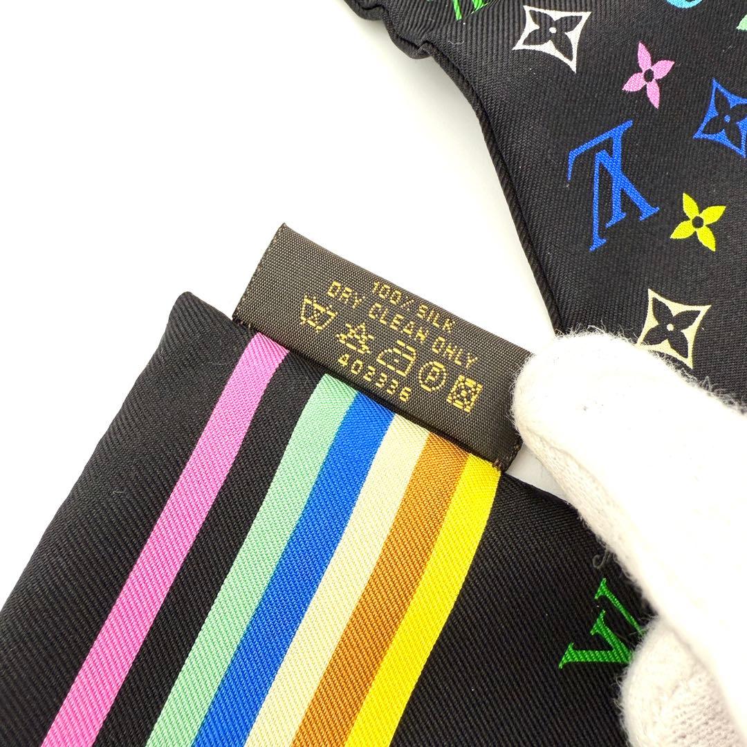 美品 ルイヴィトン 村上隆 モノグラム マルチカラー バンドー スカーフ シルク