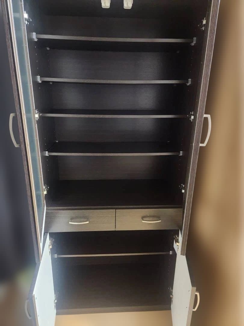 【本日限り】【美品】ニトリ　ダークブラウン食器棚 ガラス扉付き
