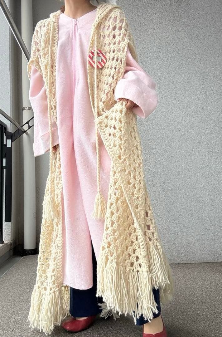 60s〜vintage アイルランド製 ハンドメイド クロシェ ロングガウン