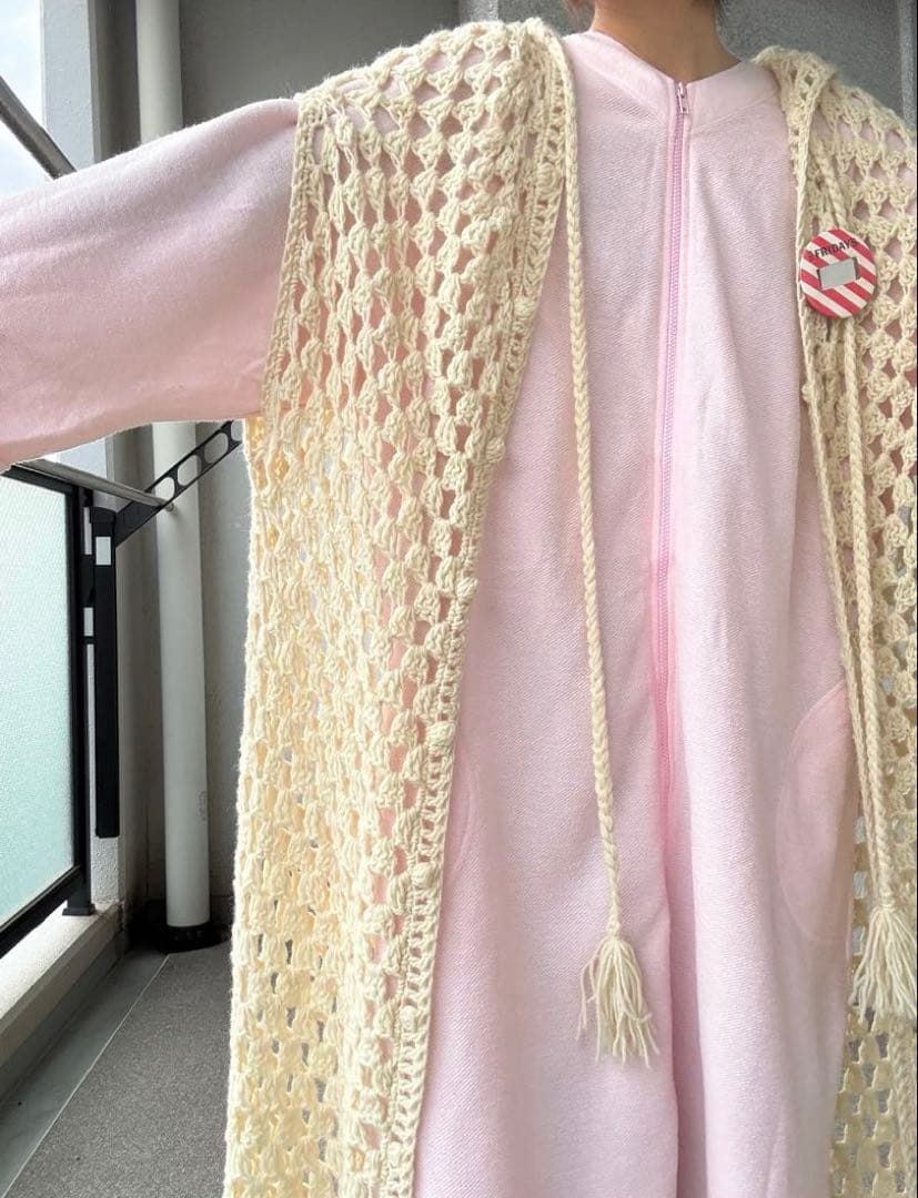 60s〜vintage アイルランド製 ハンドメイド クロシェ ロングガウン