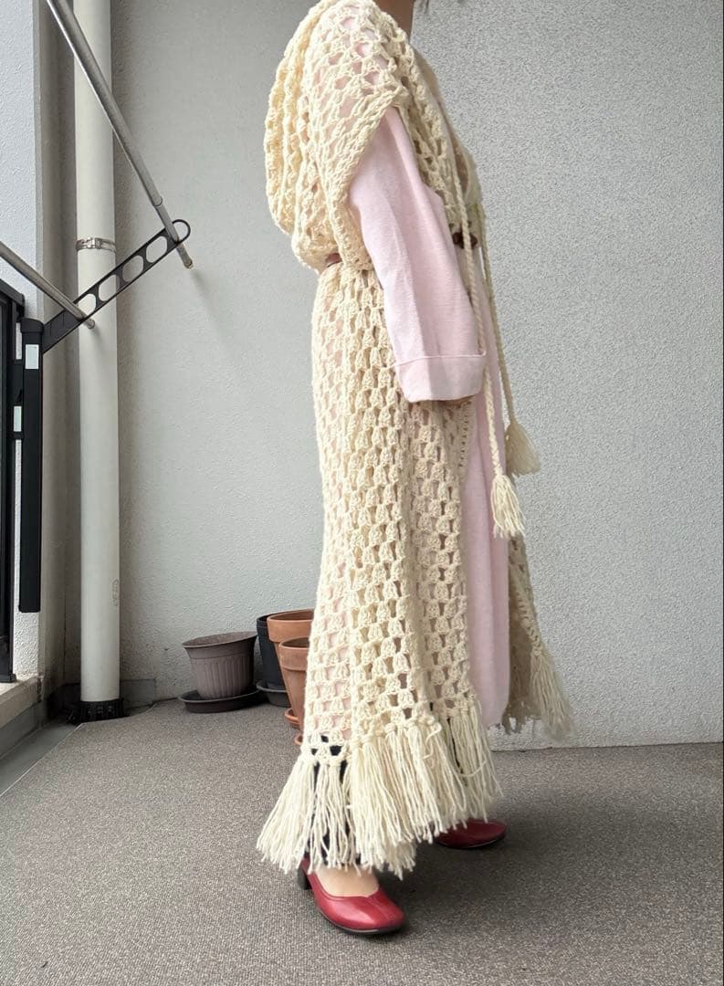 60s〜vintage アイルランド製 ハンドメイド クロシェ ロングガウン